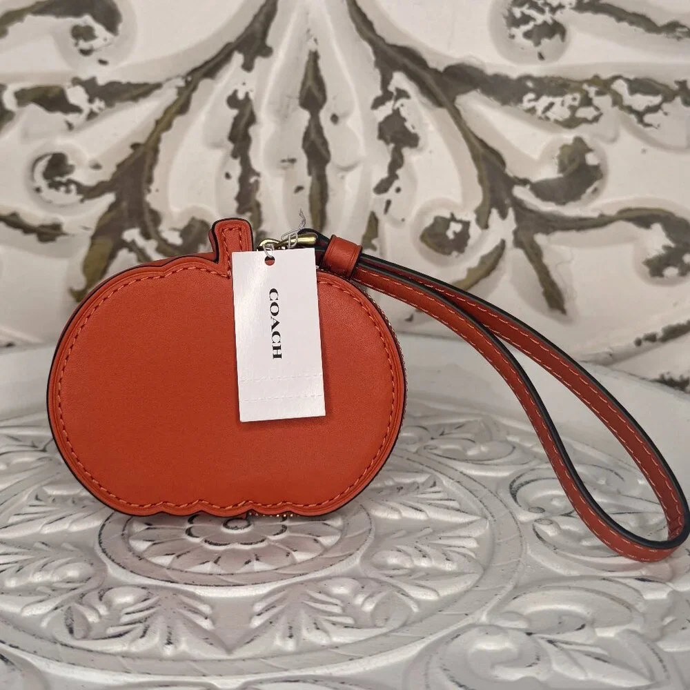 Coach Pumpkin Coin Case Wristlet NWT Halloween Orange Leather CCG22